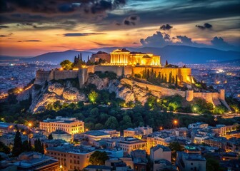Obraz premium Athens Night Photography: Acropolis & City Lights Panorama