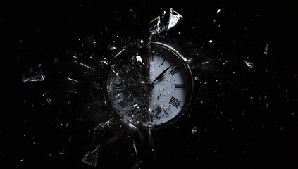 Shattered Vintage Clock in Space Explosion