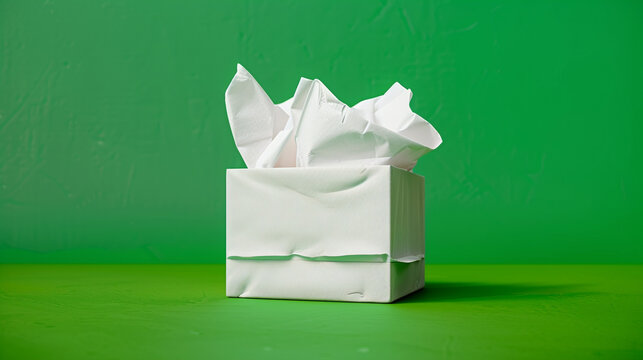 Tissue box product shoot, hyper realistic, perspective photo shoot, focus on product, solid green background, eye level, 4k --no shadow, text -
