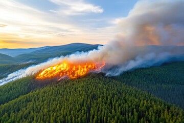 Raging forest fire smoke from drone