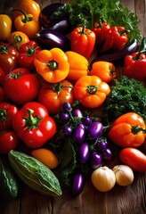 vibrant close fresh organic produce bounty showcasing colorful array fruits vegetables rich textures natural shine, harvest, healthy, gardening, agriculture