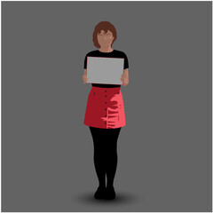 Woman holding a blank sign in front of her. Minimalist vector illustration on dark background. Activism, protest, and social awareness concept with copy space for design and print