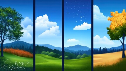 Four seasonal landscapes showcasing nature's beauty across different times of the year.