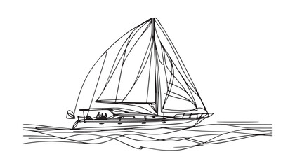 Continuous one single minimal line drawing sailboat