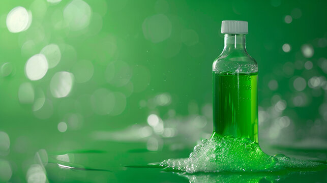 Hydrogen peroxide product shoot, hyper realistic, green screen style photo, perspective photo shoot, only focus on product no shadow, solid green background, eye level, 4k 
