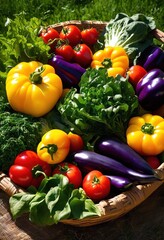 vibrant palette fresh organic produce showcased lush farm setting colorful fruits vegetables, abundance, arrangements, baskets, berries, botanical, bright