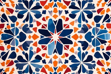 Minimalist Abstract geometric pattern  background with rounded shapes in shades of blue, red, and orange