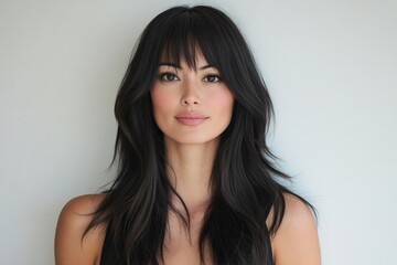 Fototapeta premium Asian female with long black hair and bangs