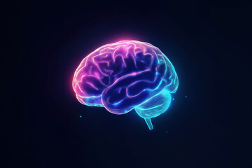 Abstract Glowing Human Brain Concept, Soft Light Radiating From Within, Subtle Gradients Of Light Blue, Floating In Dark Space, Modern And Sleek Design