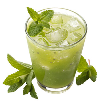 Chilled aam panna (raw mango drink) with mint leaves and ice cubes