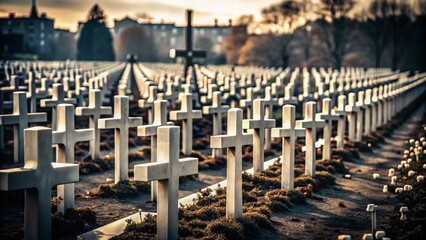 Black and White Graveyard Crosses, Mortsel, Belgium - High-Resolution Stock Photo