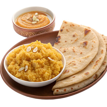 Warm suji halwa with paratha