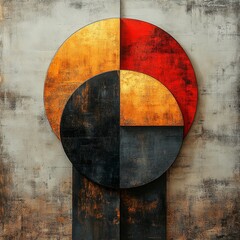 Naklejka premium Abstract Circular Design with Gold, Black, and Red Color Palette