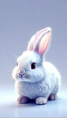 Obraz premium Adorable fluffy white rabbit with pink accents and a floral touch. Cute and playful, perfect for spring, Easter, and pet-themed projects. Trendy, modern design with vibrant colors.