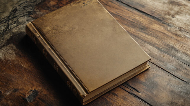A brown blank book cover mockup with a clean and minimal layout design, ideal for presenting custom graphics, branding concepts, or publishing projects isolated on wooden  background 