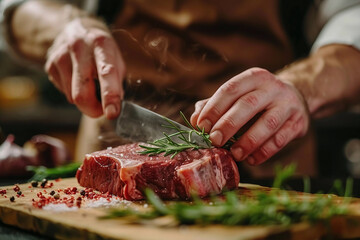 Fresh Raw Meat Slices with Rosemary and Peppercorns for Delicious Meals, Generative AI