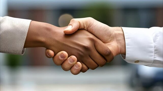 A handshake between two people, symbolizing agreement or friendship.