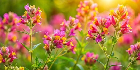 Blooming Cowwheat (Melampyrum arvense) Pink Wildflowers -  Close-up Portrait Photography