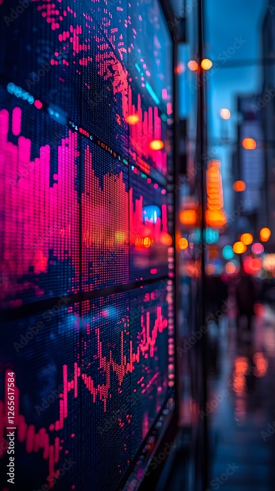 Poster vibrant ai powered trading room with floating algorithmic patterns on data screens
