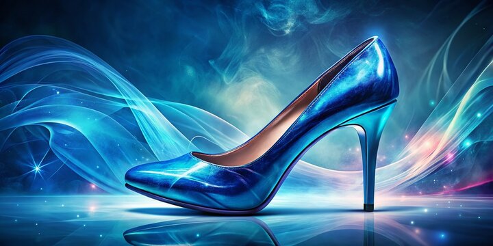 Blue High Heel Peep Toe Shoe Double Exposure Stock Photo - Fashion Footwear Photography