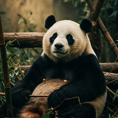 Fototapeta premium giant panda eating bamboo