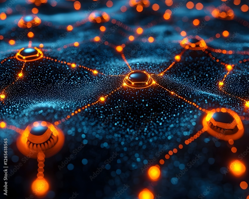 Poster glowing neural networks powering automated financial systems