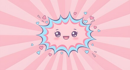 Naklejka premium Cute Comic Speech Bubble with Smiling Face and Hearts Background