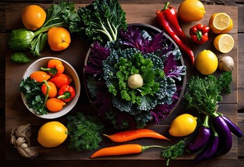 vibrant food arrangement displaying colorful medley nutrition rich ingredients inspire healthy eating choices culinary creativity, fresh, vegetables, fruits