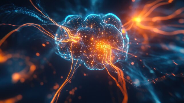 Abstract glowing brain with energy streams. - Powered by Adobe