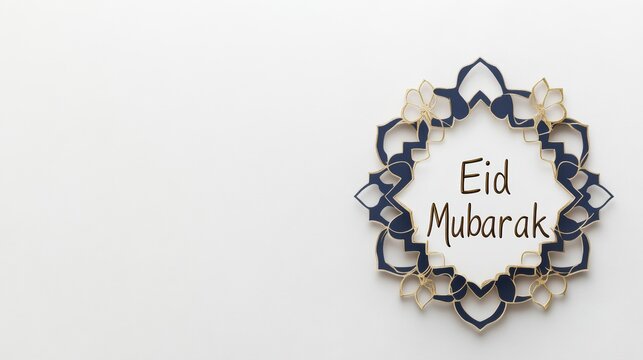 eid greeting card, sleek eid postcard with calligraphy eid mubarak text, subtle geometry, and golden accents, allowing space for a personalized message
