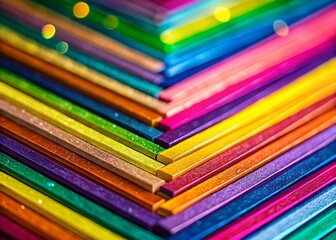 Brightly Colored Paper Strips Pattern with Bokeh Background - Abstract Art Stock Photo