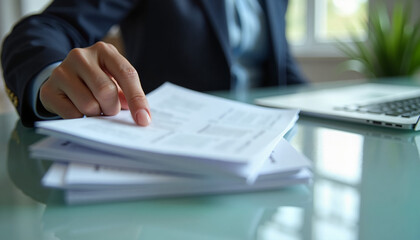 Hand Pointing at a Stack of Papers, Resume Document