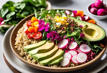 vibrant plant based meals artfully arranged simple neutral backdrop highlighting rich fresh culinary creativity, bowl, plate, dish, cuisine, recipe