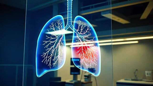 Detailed illustration of human lungs highlighting respiratory function in a modern medical facility
