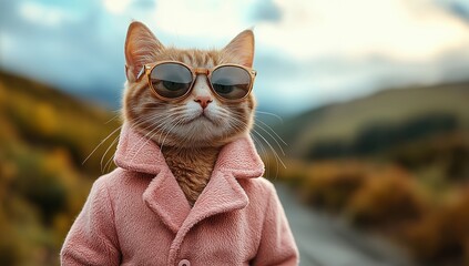 Stylish Cat in a Pink Coat Generative AI image