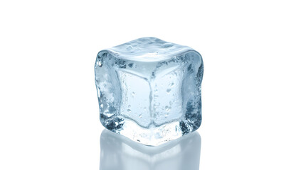 Close-up image of a single ice cube isolated on a transparent background. showcasing its clarity and texture, perfect for cooling beverages