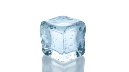 Close-up image of a single ice cube isolated on a transparent background. showcasing its clarity and texture, perfect for cooling beverages