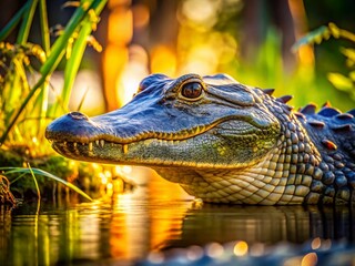 Fototapeta premium Candid Alligator in Swamp - Wild Florida Reptile Close Up