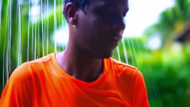  A young boy devotee performing a shower ritual during the Thaipusam Festival, surrounded by a sacred and emotional atmosphere