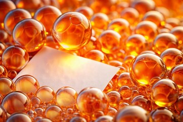 Candid Close-up of White Label on Vibrant Orange Bubbles - Stock Photo