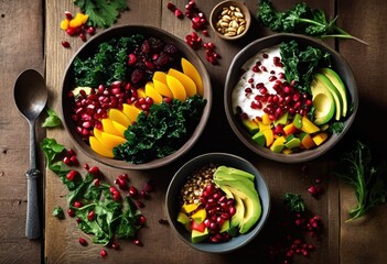 vibrant plant based bowls showcasing fresh ingredients varied textures rustic surfaces, food, color, meal, veg, healthy, cuisine, nature, arrangement