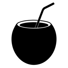 Coconut drink Silhouette, on white background