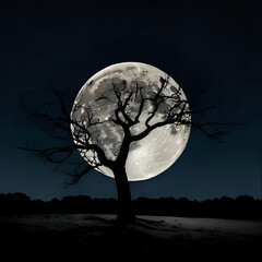 tree, night, moon, breeze, dark, plant, dry art