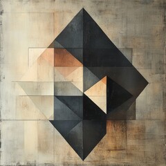 Abstract Geometric Art with Triangles and Squares in Earthy Tones