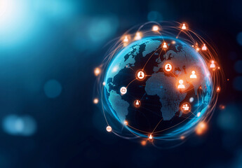 Abstract digital globe with social network connections, representing global communication and connectivity. image conveys sense of unity and interaction across world