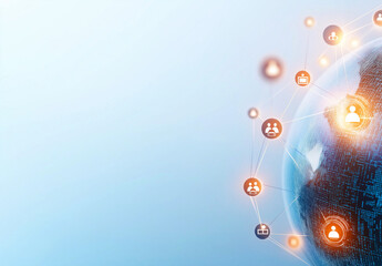 Abstract digital globe with social network connections, representing global communication and interaction. image conveys sense of connectivity and modern technology