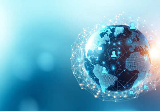 Digital globe with social network connections, representing global communication and technology - Powered by Adobe