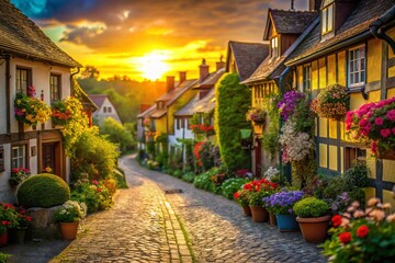 Fototapeta premium Charming Village Homes, Tilt-Shift Miniature Photography