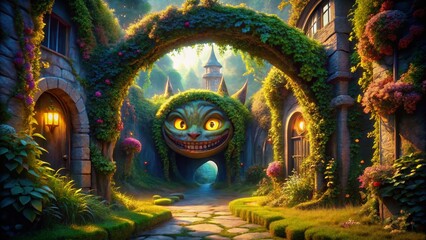Fototapeta premium Cheshire Cat Grin Archway: Whimsical Architectural Fantasy