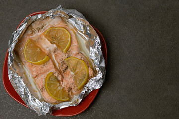 trout fish baked with lemon